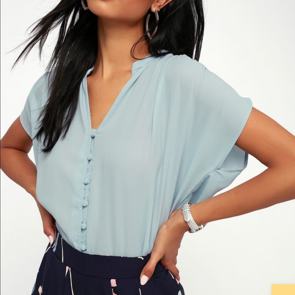 Lulus Carlton Light Blue Button-Up Top